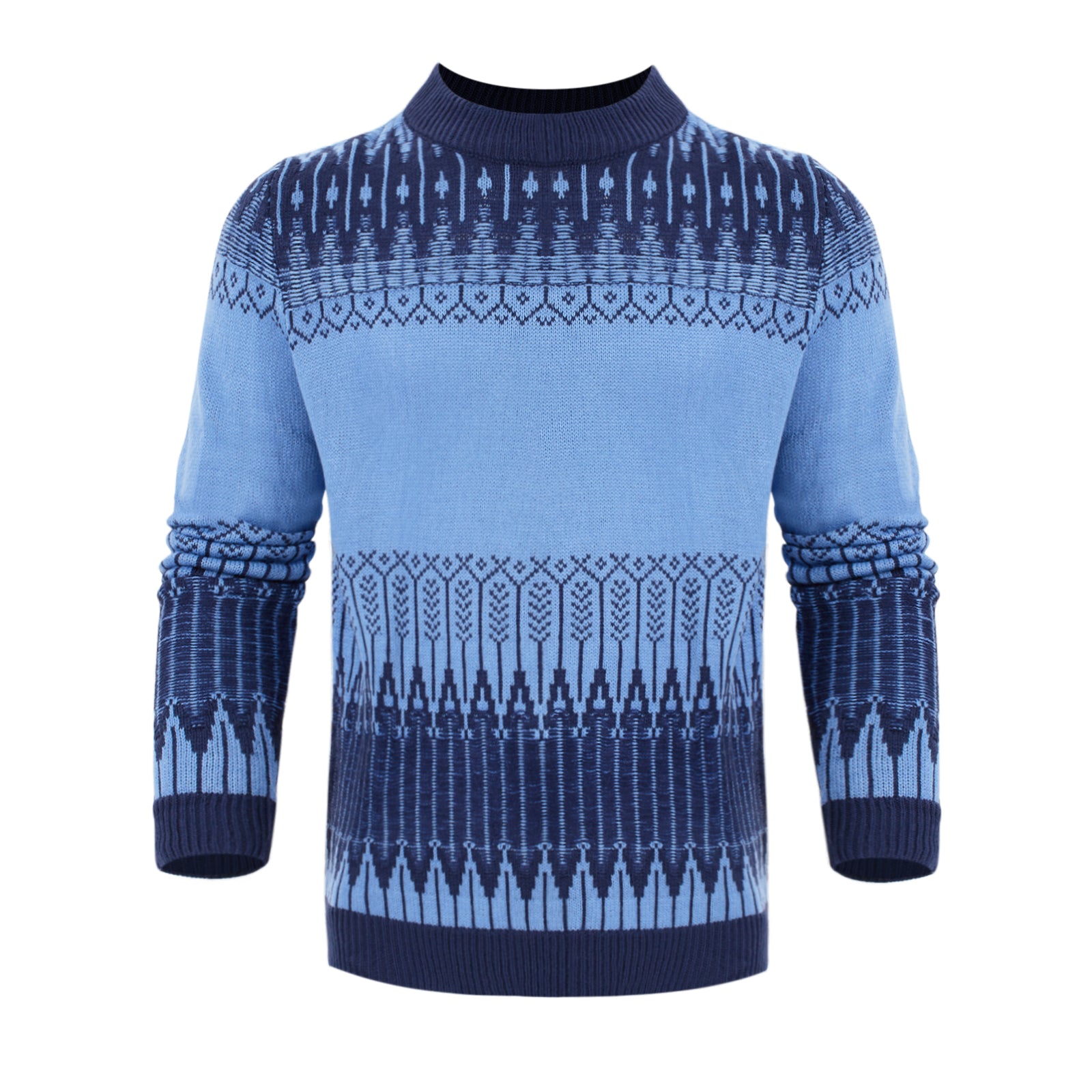 Blue sweater with pattern on a white background
