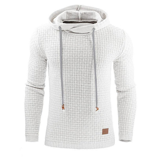 Light gray textured hoodie with a small brown patch on a white background