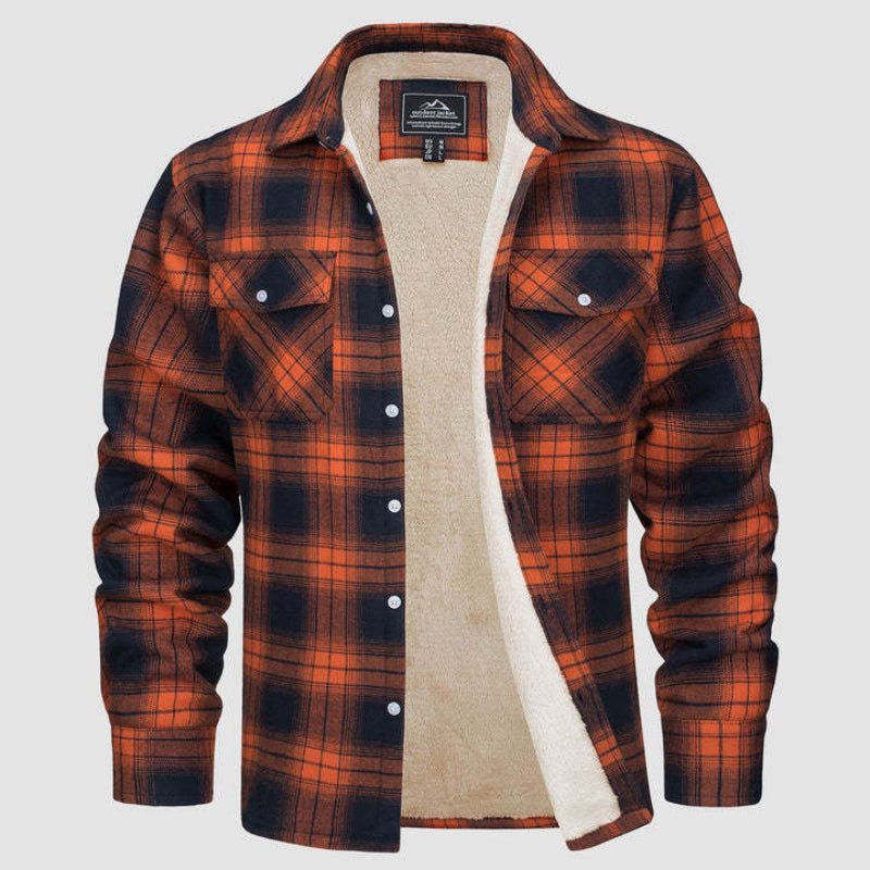 Plaid shirt with a sherpa lining on a light gray background