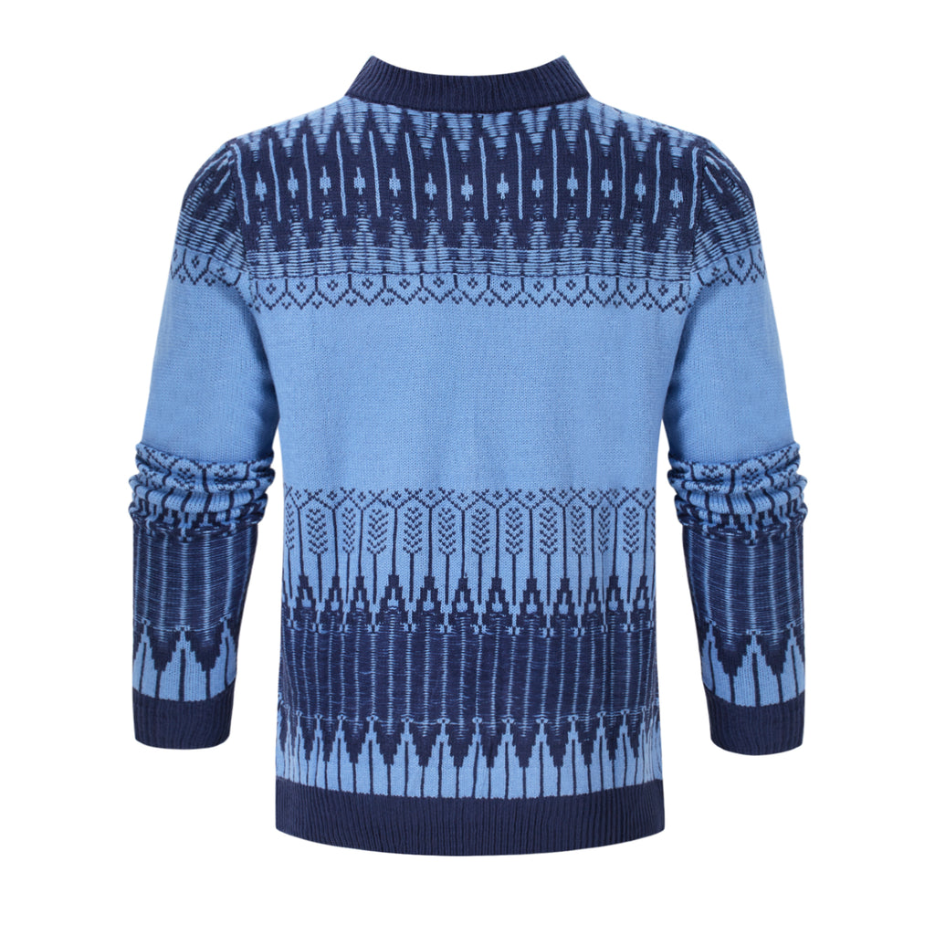Blue sweater with pattern on a white background