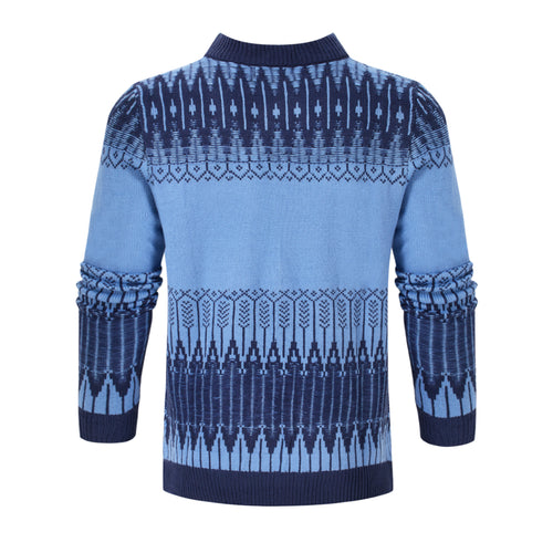Blue sweater with pattern on a white background