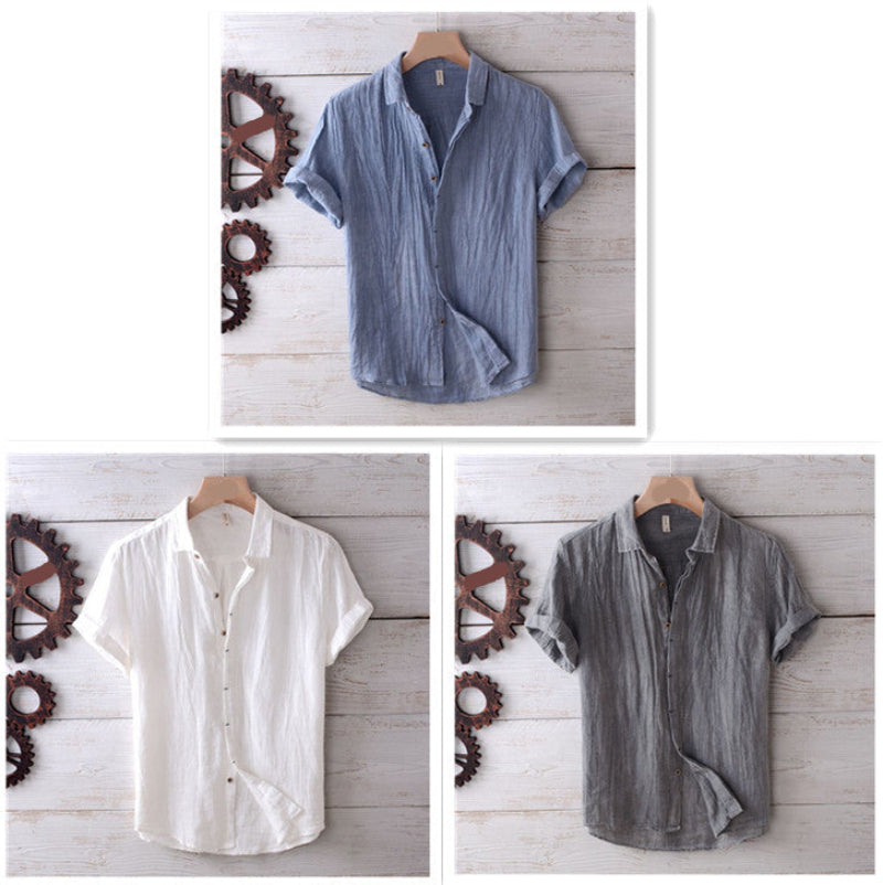 Collage of three shirts in different colors on a wooden background with decorative elements.