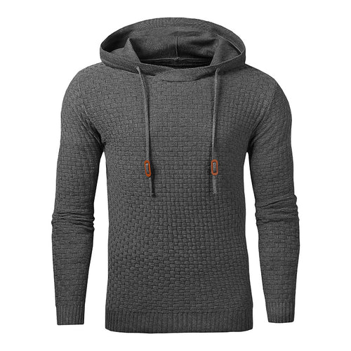 Gray textured hoodie with orange drawstrings on a white background