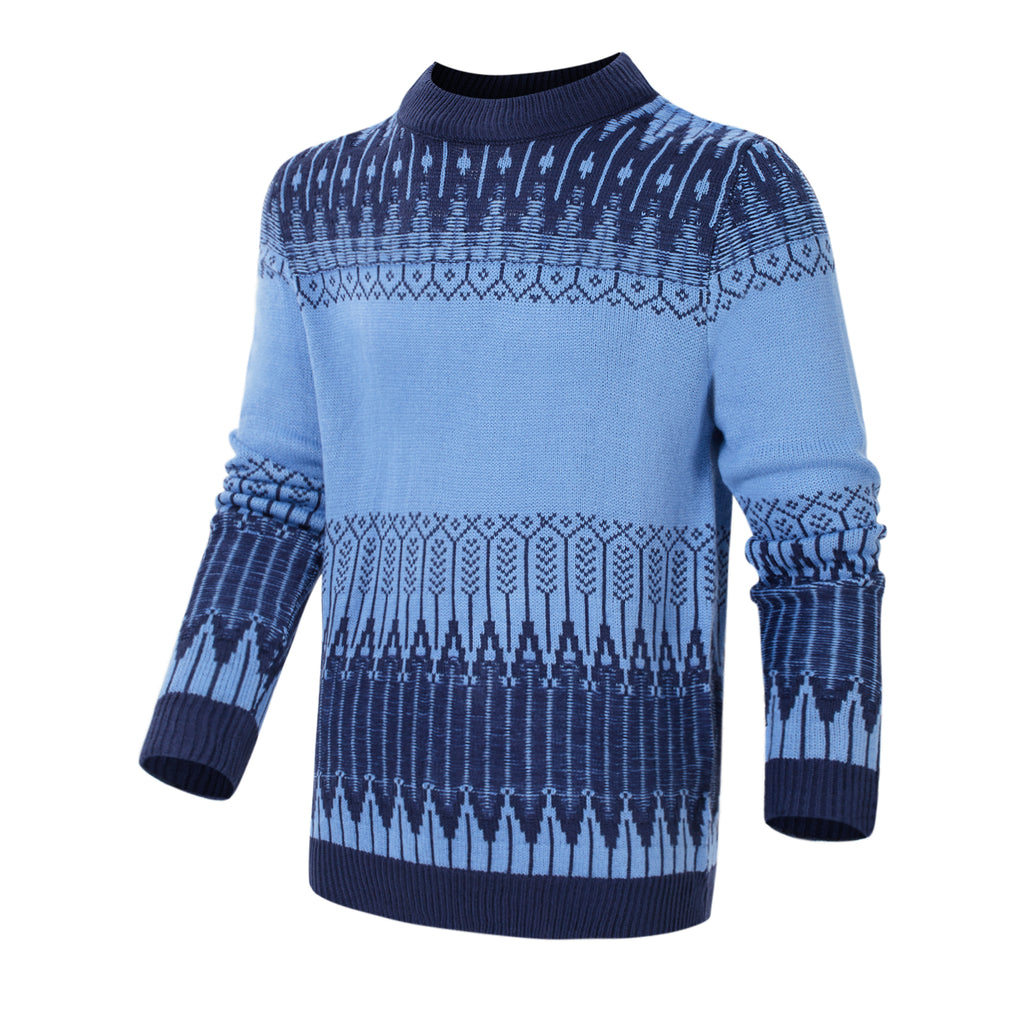 Blue sweater with a pattern on a white background