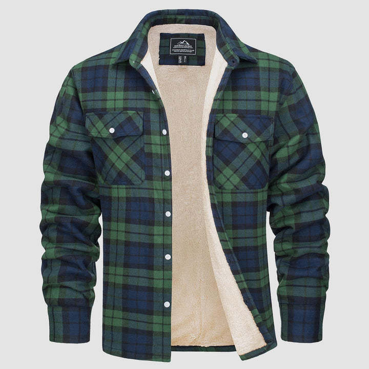 Urnexy Men's Fleece Lined Plaid Lapel Jacket