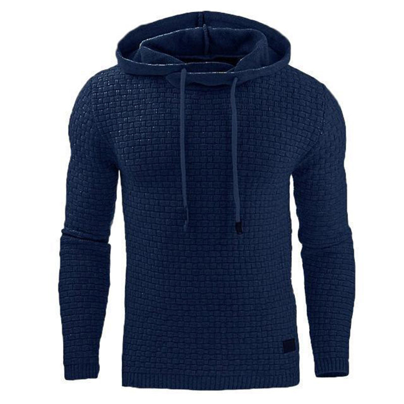 Navy blue textured hoodie on a white background