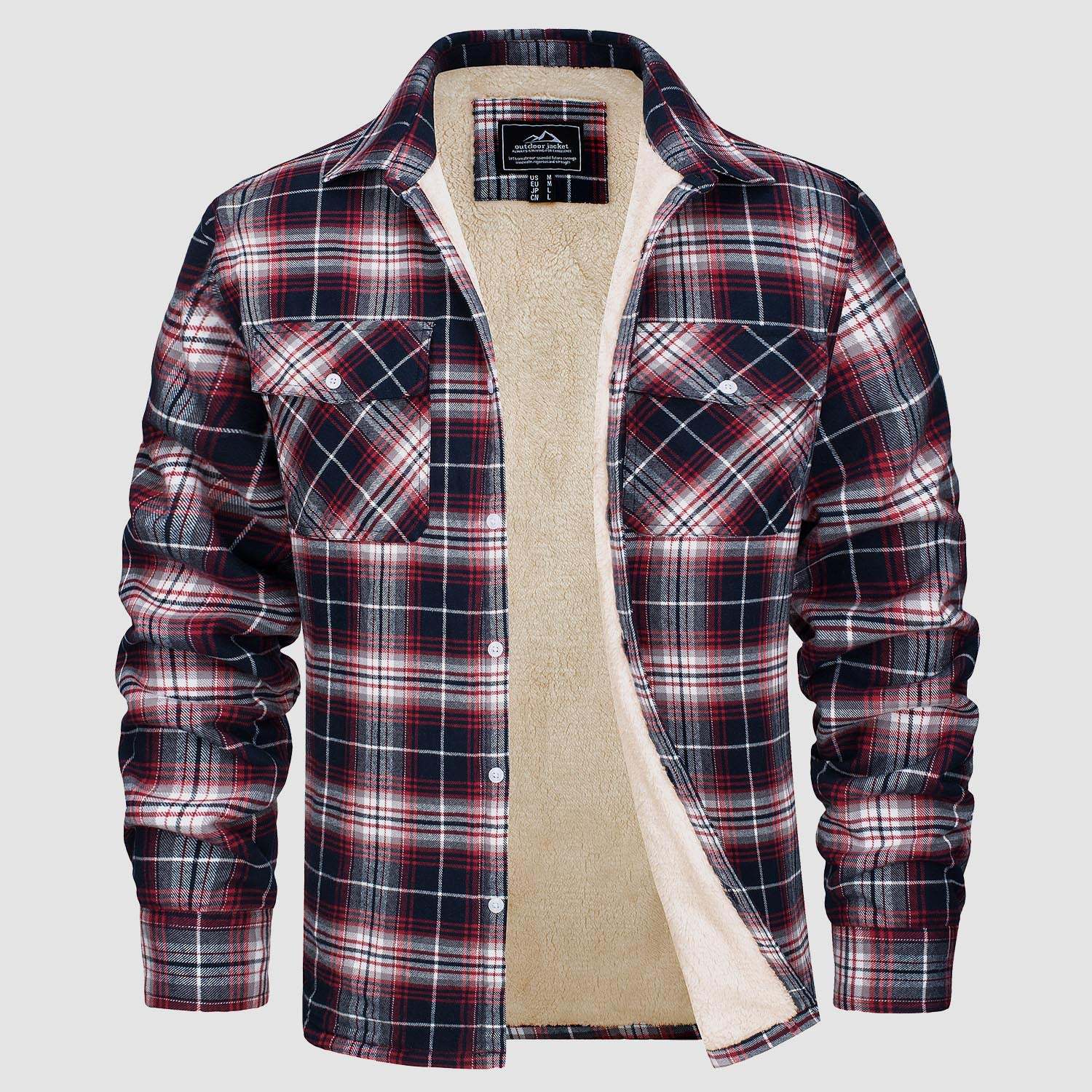 Plaid shirt with a visible brand label on a light gray background