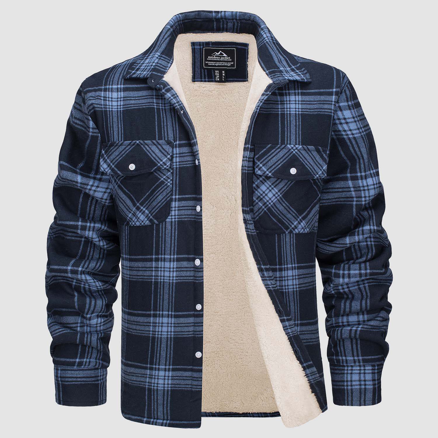 Urnexy Men's Fleece Lined Plaid Lapel Jacket