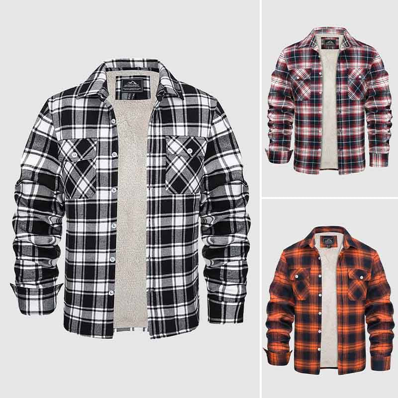 Three plaid shirts in different patterns on a white background